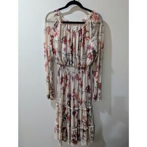 En Focus Studio Floral Mesh Long Sleeve Midi Dress